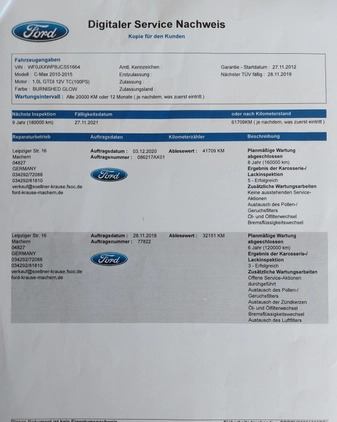 Ford C-MAX cena 25900 przebieg: 47000, rok produkcji 2012 z Kraków małe 596